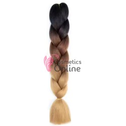 Coada de par afro impletita de  60 cm Premium 303 - Brunet, Saten cu Saten Deschis SS10
